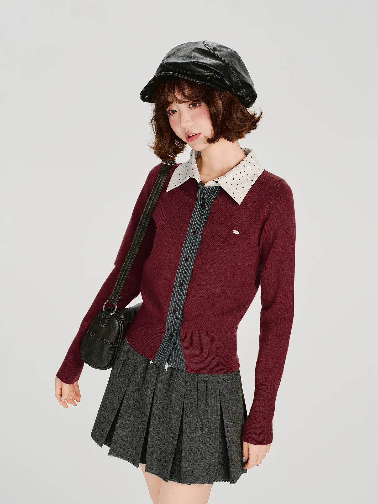 

Женский вязаный кардиган в американском ретро-стиле с комбинированным воротником, осенне-зимний, новый, повседневный, приталенный, с длинным рукавом