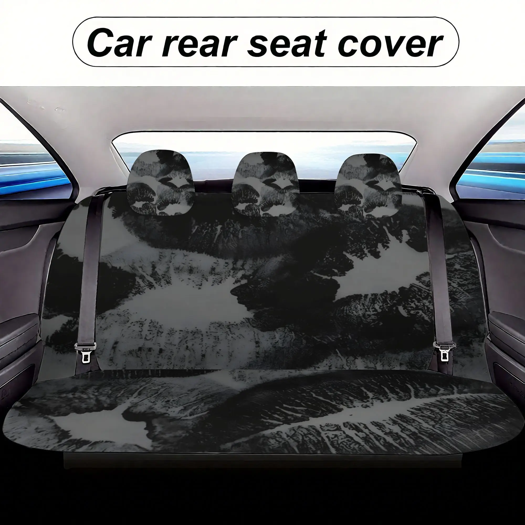 Set Of 7 Black Heart-Themed Universal Car Seat Covers Featuring Designs, Which Includes 2 Front Seat Covers, 1 Rear Seat Back Co