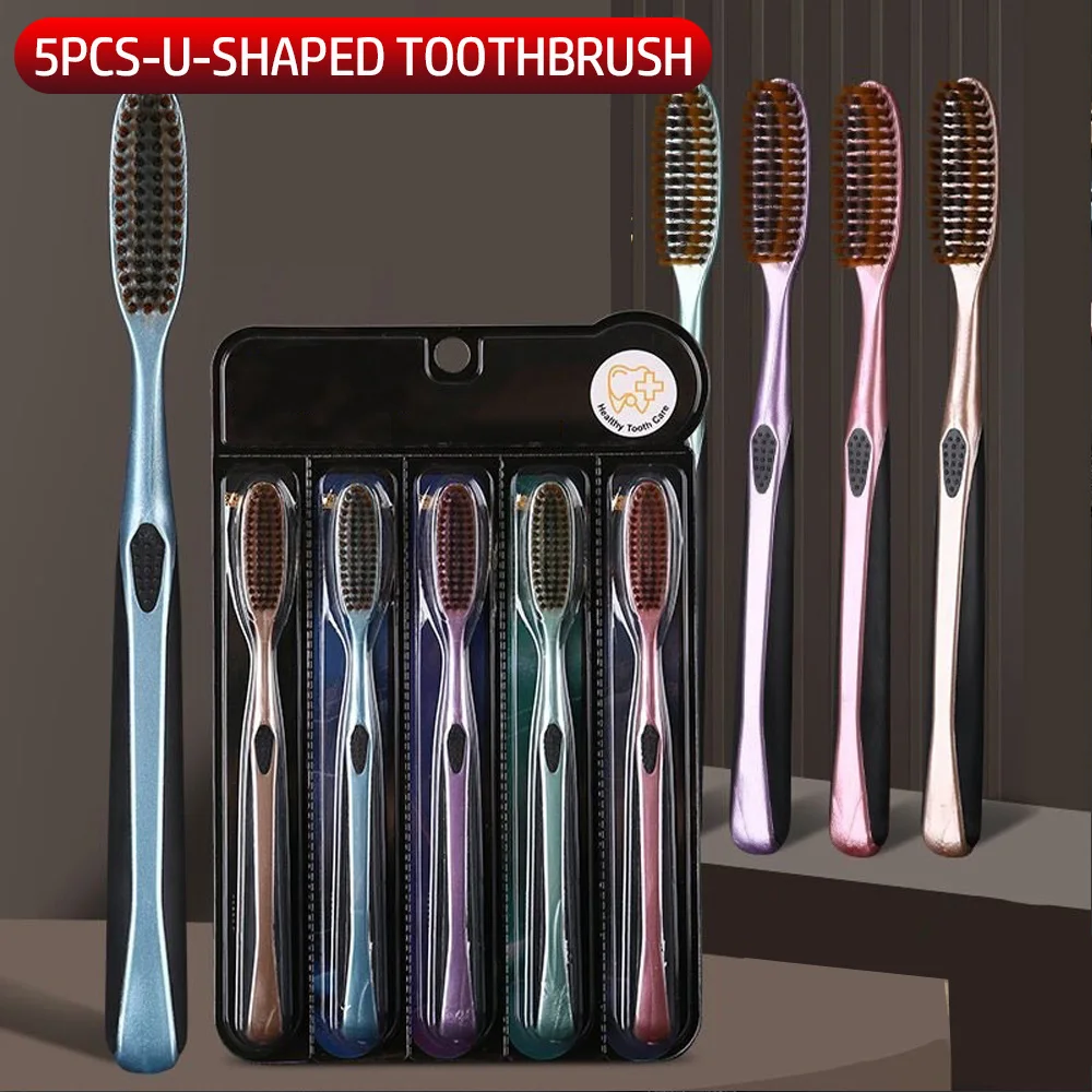 5-piece set - long handle big head soft bristled toothbrush, efficient cleaning, is an affordable and practical toothbrush