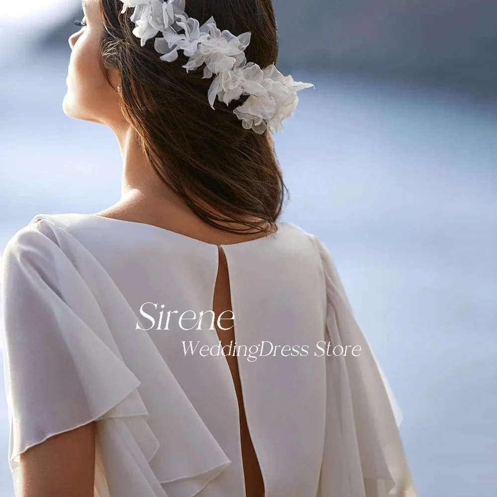 Sirene-Robe de Mariée en Mousseline de Soie à Manches Chauve-Souris, Tenue de Plage Simple, Col en V, Ligne A, Fermeture Éclair au Dos, pour Patients, Quelle que soit la Collection 2024