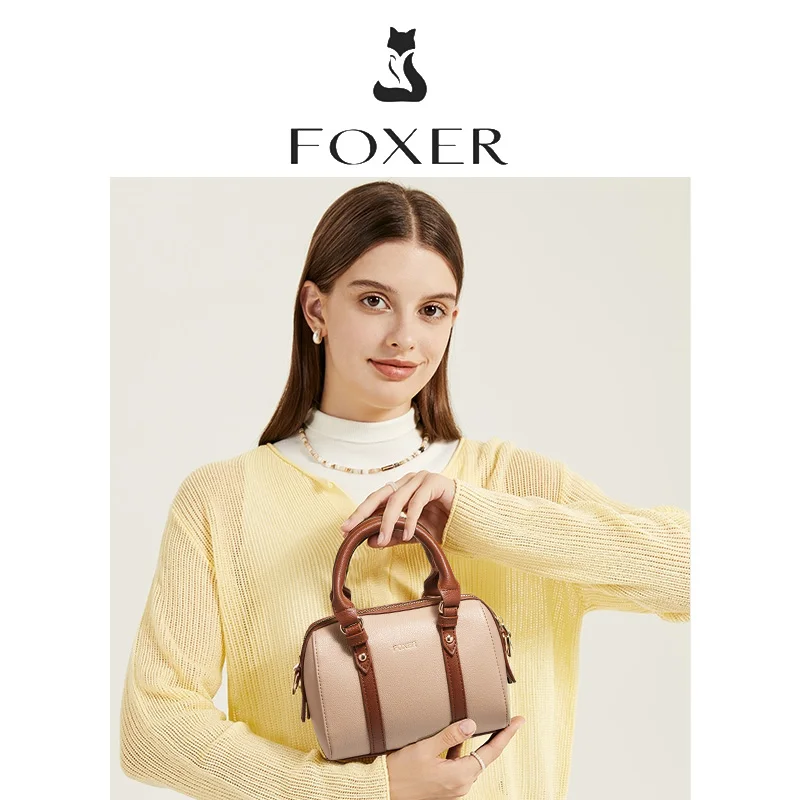

FOXER Brand Chic Handbag Women's Shoulder Bag PU Leather Fashion Female Bowling Bag Large Capacity Cross body Bag Light Luxury
