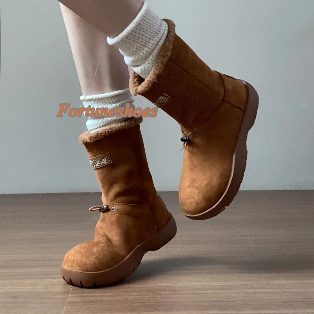 

Elastic Band Women Boots Fashion Slip On Flat with Platform Round Toe Boots Casual 2025 New Arrivals Mid Calf Winter Snow Boots