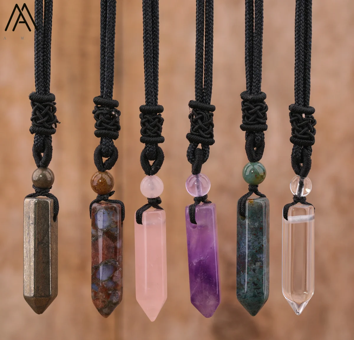 

Healing Crystal Column Point Yoga Necklace For Women Gemstone Black Adjustable Knotted Woven Necklace Energy Reiki Jewelry Gift