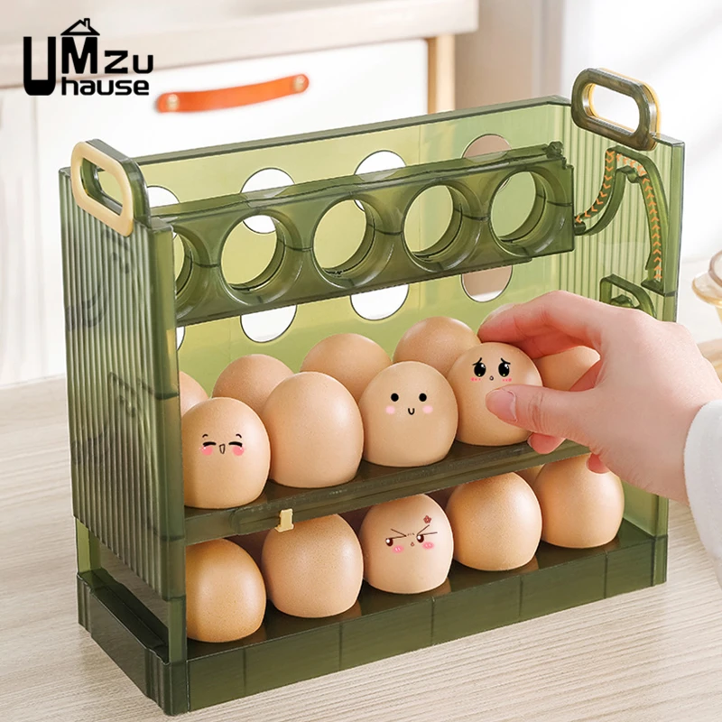 3 Layers Egg Box Clear Refrigerator Door Holder Storage Tray Multi Tier Flip Case with Handle Fridge Shelves Kitchen Organizers