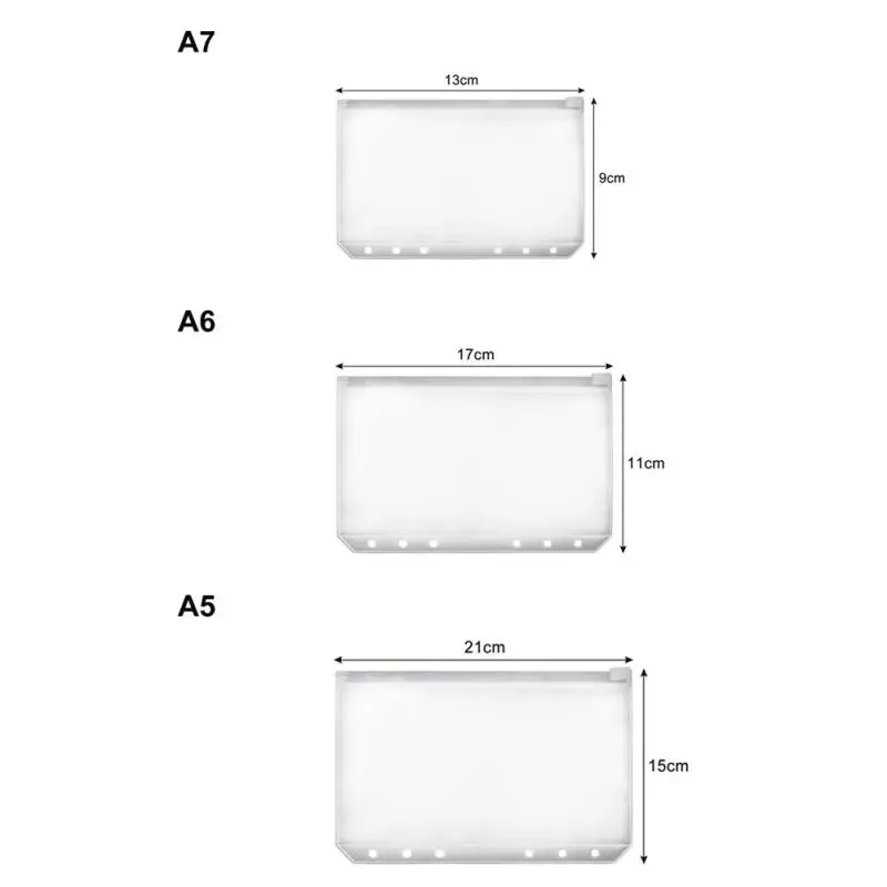 Bolsa con cremallera de PVC A5/A6/A7, bolsa de hojas sueltas, bolsa elástica transparente con cremallera separadora, bolsillo para tarjetas de crédito
