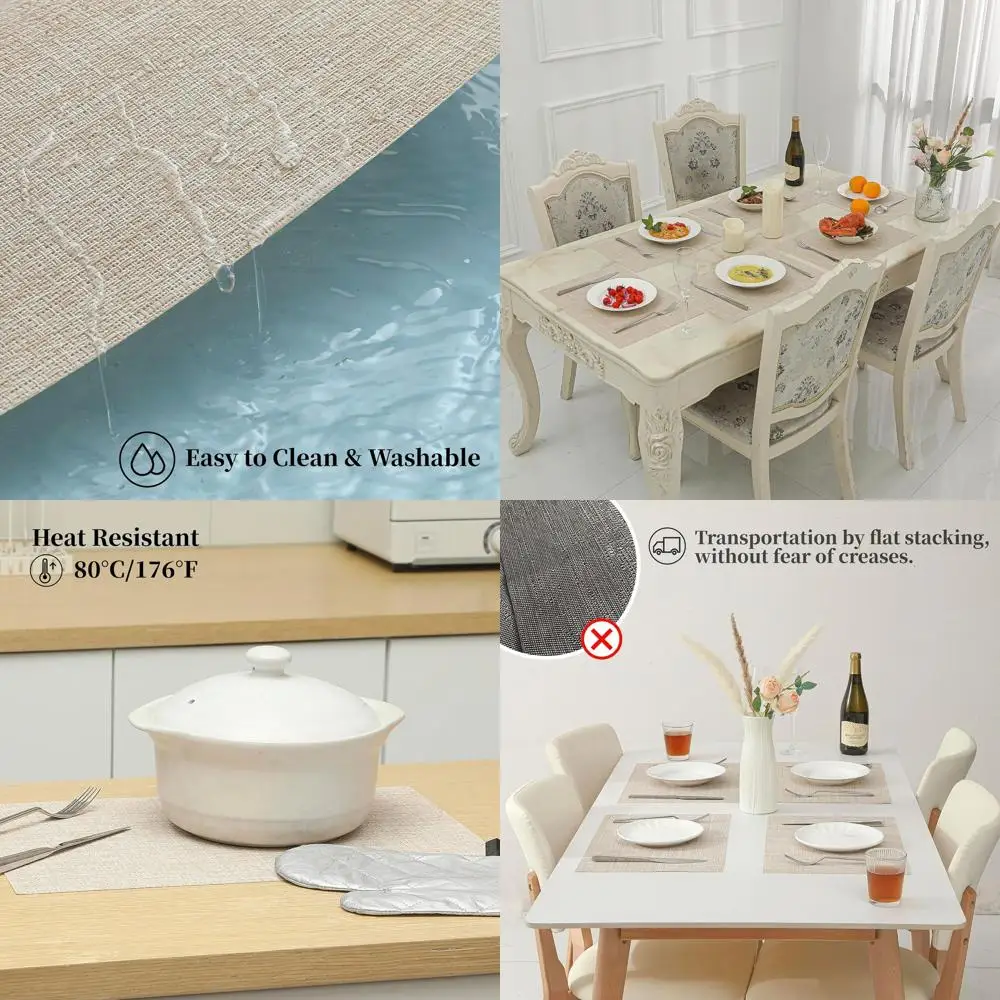 

Set of 24 Heat-Resistant, Non-Slip, Washable PVC Woven Beige Placemats for Dining Tables