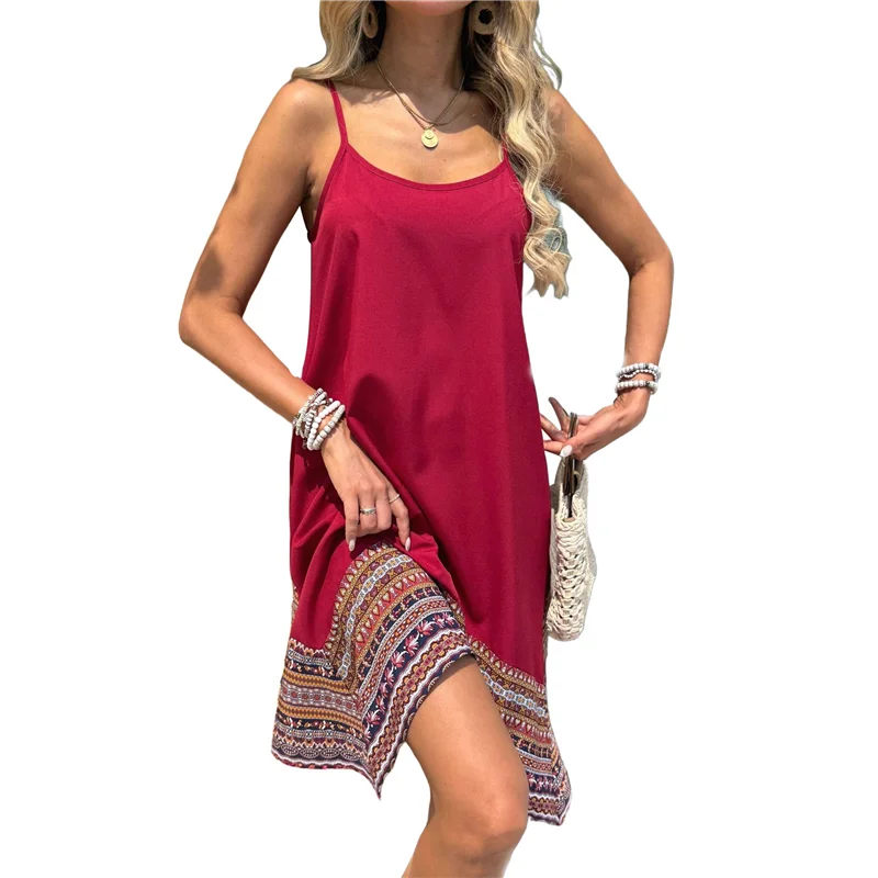 【SEE】Vestido largo bohemio con bloques de color para mujer, vestidos hawaianos con tirantes finos fluidos