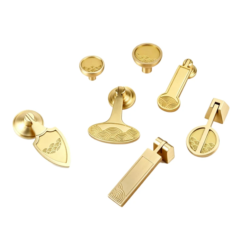 2/4PCS Solid Brass Cabinet Handle Light Luxury Kitchen Drawer Almond Leaf Shape Handle Drawer Single Hole Carved Handle Hardware