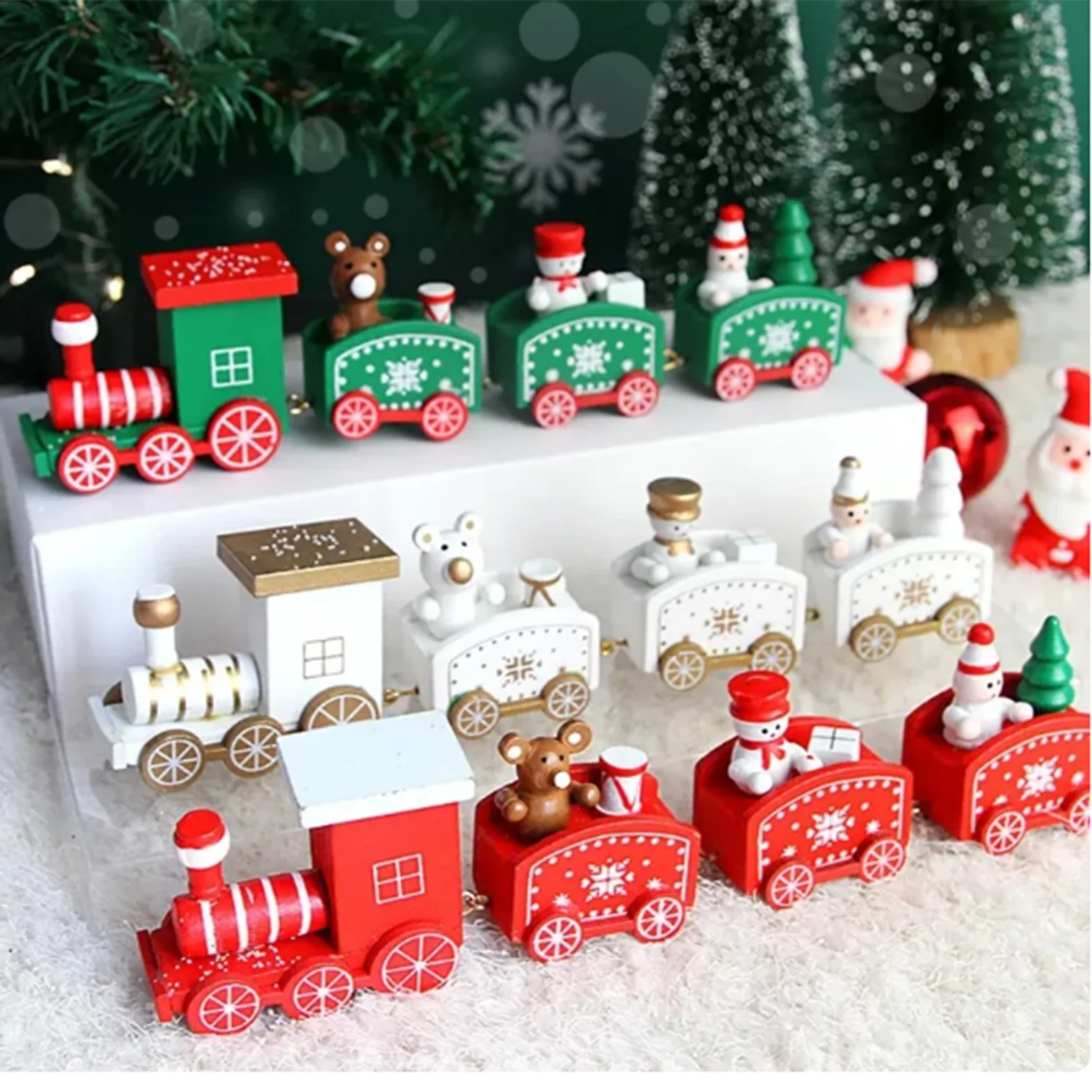 Christmas Wooden Train Merry Christmas Decorations for Home 2023 Xmas Tree Ornament Navidad Noel Kids Gift Happy New Year 2024