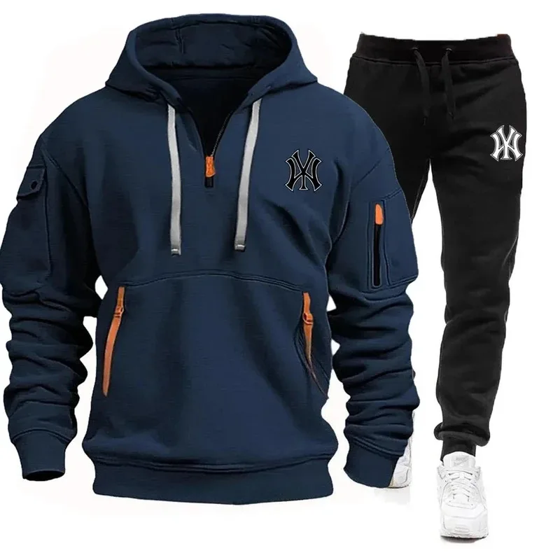 Men's daily casual fitness two-piece zipper hooded sweatshirt and sports pants fashionable and comfortable set