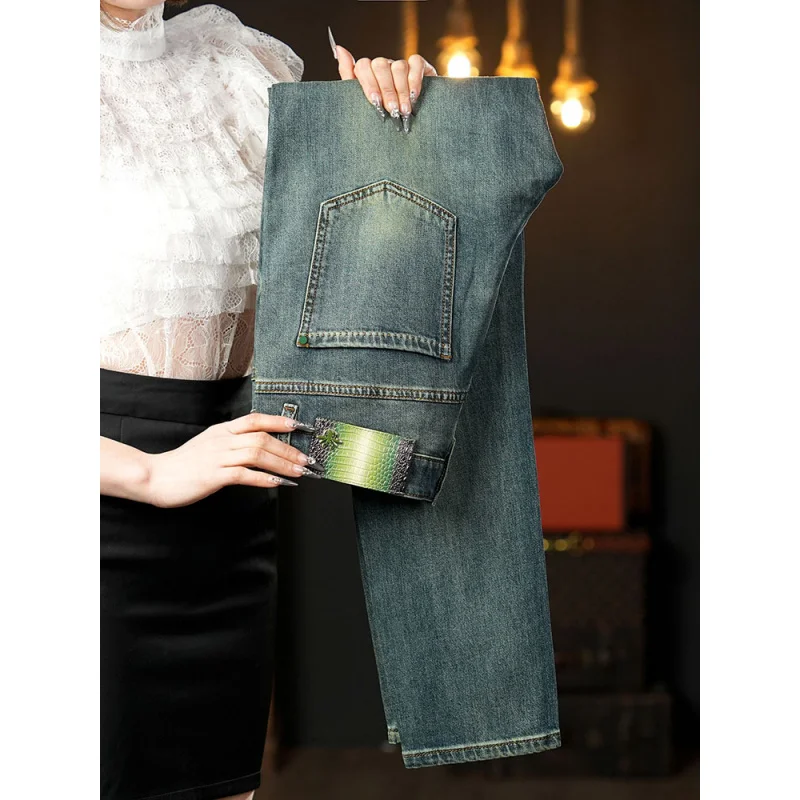 Pantalones vaqueros verdes retro de verano para hombre, pantalones largos de mezclilla versátiles informales, ligeros, de lujo, a la moda, elásticos, ajustados, pies pequeños