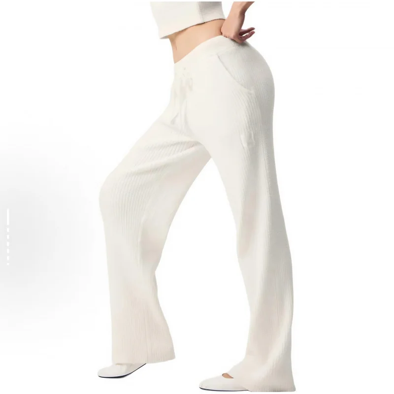 Women Knit Wide Leg Pants Casual Straight Trousers Soft Comfortable High Waist Loose Fit Daily Wear Fashion Bottoms for Autumn