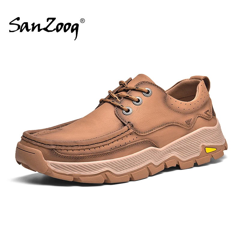 Sanzoog Spring Autumn Genuine Leather Casual Shoes Men Outdoor Slip On Shoes Plus Big Size 47 48