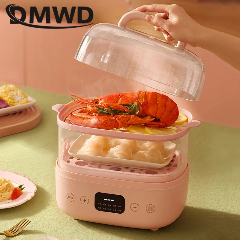 DMWD Household Electric Food Steamer Double Layer Egg Cooker Breakfast Machine Food Container Warmer 24 Hours Appointment 220V