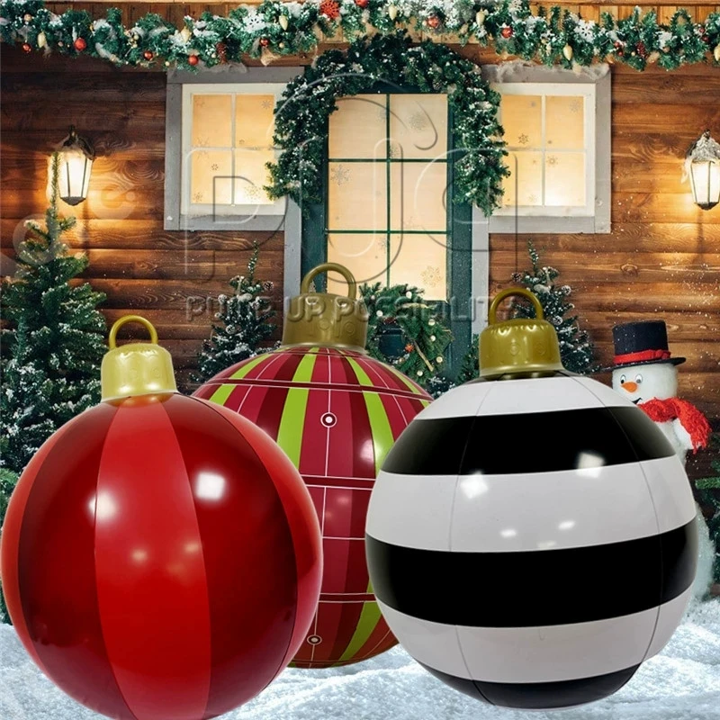 60cm Outdoor Christmas Inflatable Decorated Ball PVC Giant Big Large Balls Xmas Tree Decorations Toy Ball Without Light Ornament