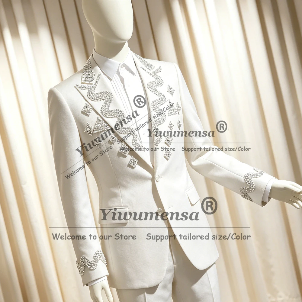 Exclusive Wedding Suits For Man Sparkly Rhinestones Beaded Jacket Pants 2 Pieces Sets Groom Dinner Party Tuxedos Slim Fit Outfit
