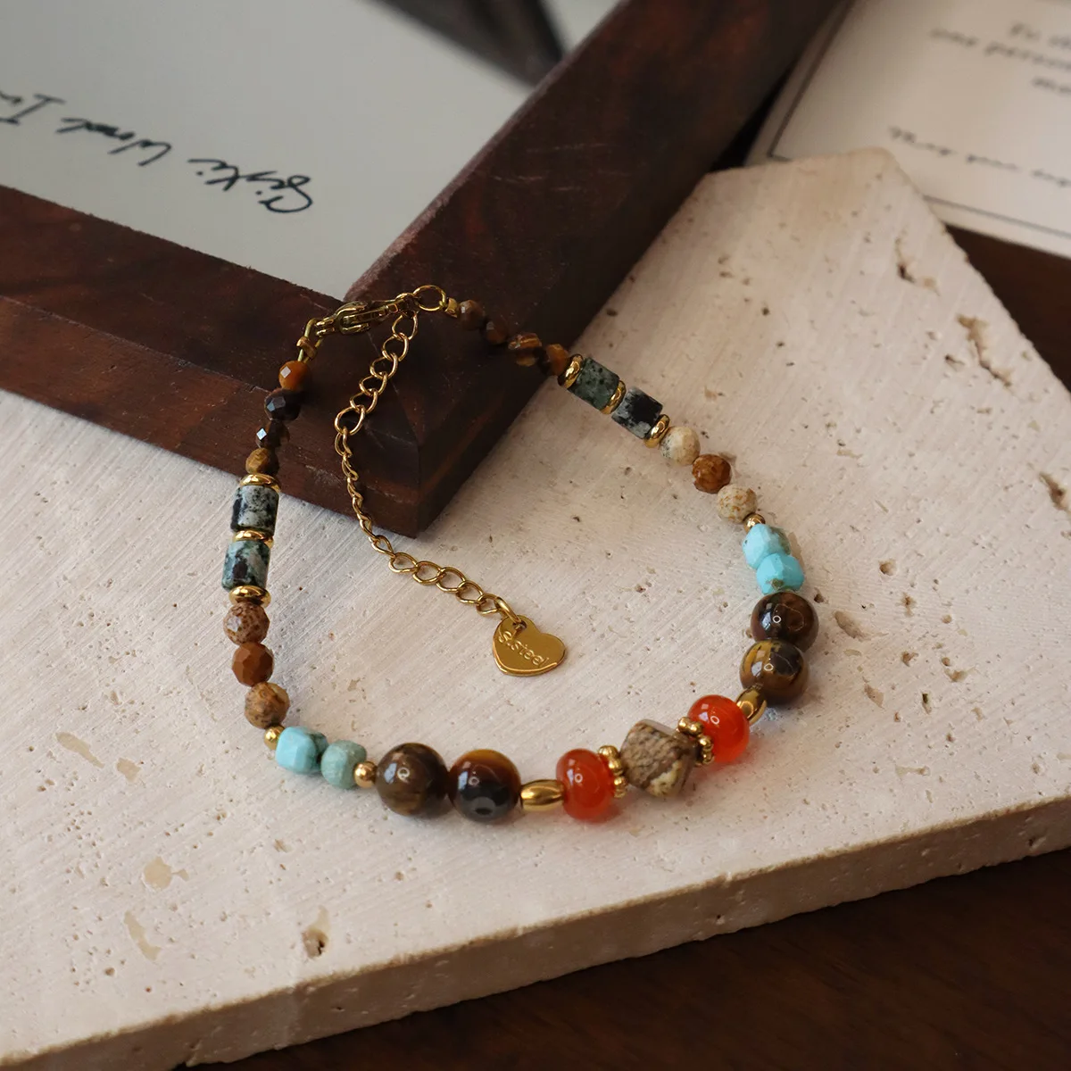 

Vintage Natural Stones Tiger Eye Agate Crystal Stainless Steel Women's Hand Bracelets Fine Jewelry New Year Christmas Gift 1652