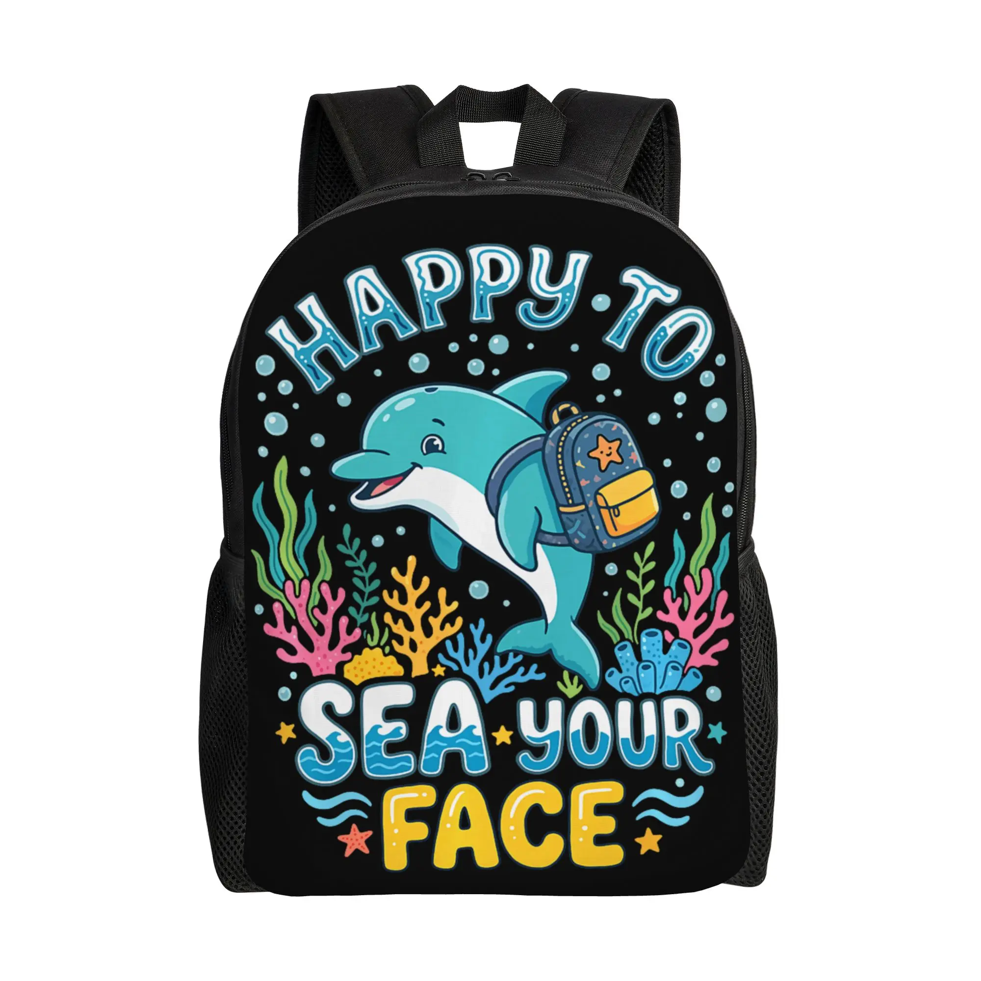 Happy to Sea Your Face Back to School Ocean Theme Dolphin Backpack  Stylish Backpacks Boy Daily Durable High School Bag Rucksack