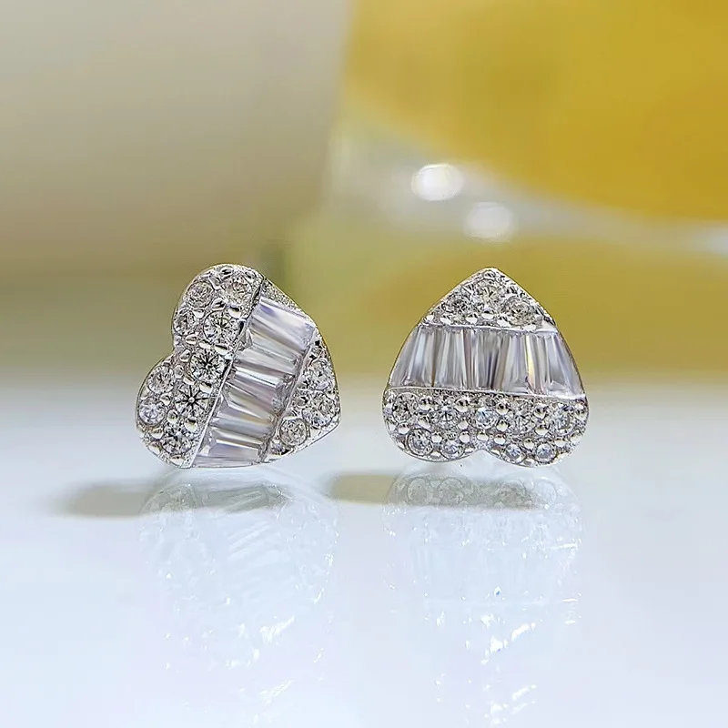 2022 New Silver 925 Heart shaped Ear Studs Ladder Square Trendy, Fashionable, Simple, and Versatile Factory Direct Sales