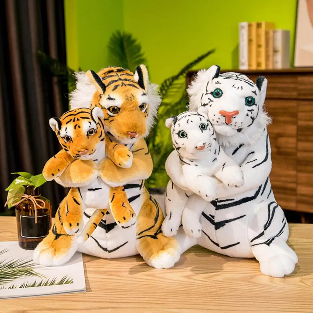 Tiger Plush Doll Soft Stuffed Animal Toy Simulation Tiger Mother & Baby Tiger Doll Plushies Decoration for Animal Theme Party