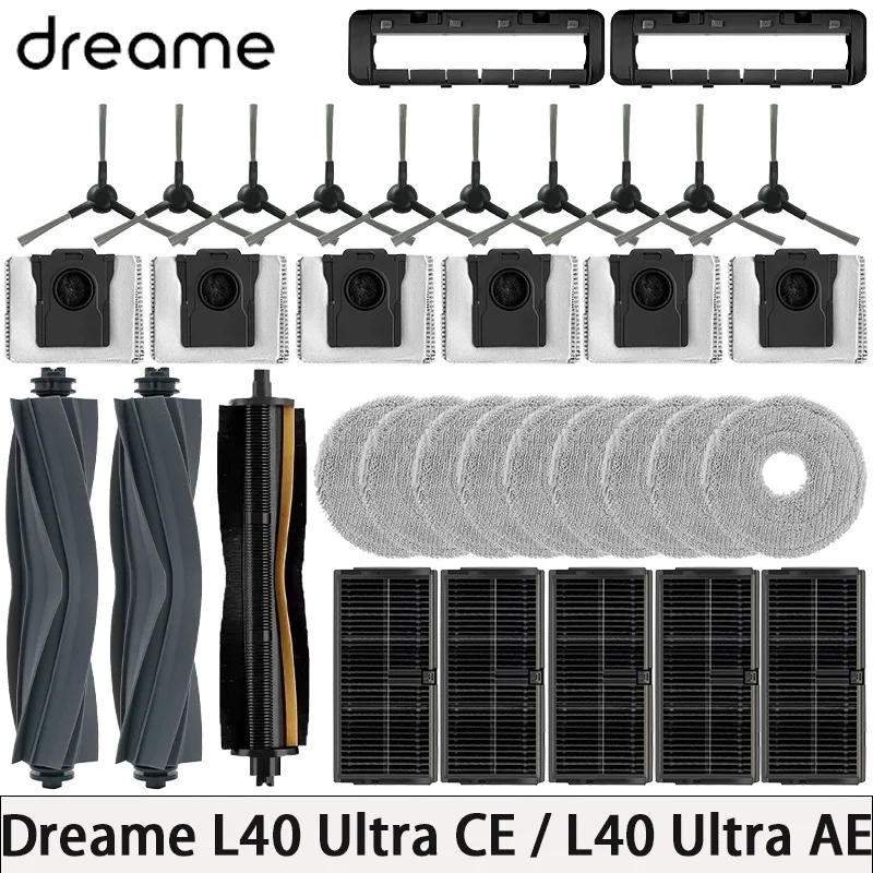 Dreame L40 Ultra AE / L40 Ultra CE Vacuum Cleaner Heat Tricut Main Brush Side Brush Filter Mop Cloth Bag Replacement Accessories