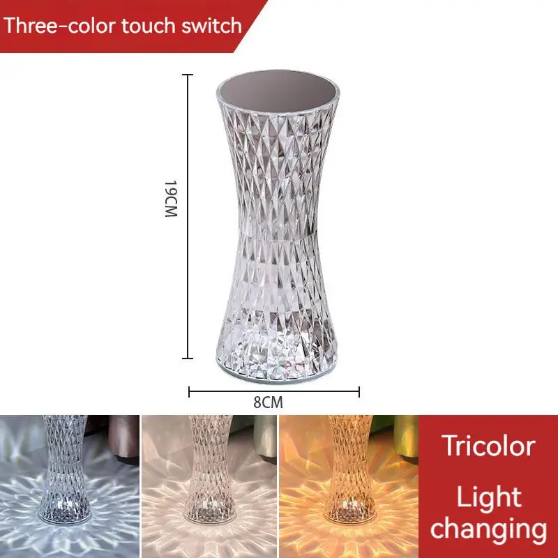 3 Colors Touch/Remote Diamond Rose Lamp Crystal Table Lamp Romantic Christmas USB LED Night Light Projector Atmosphere Light