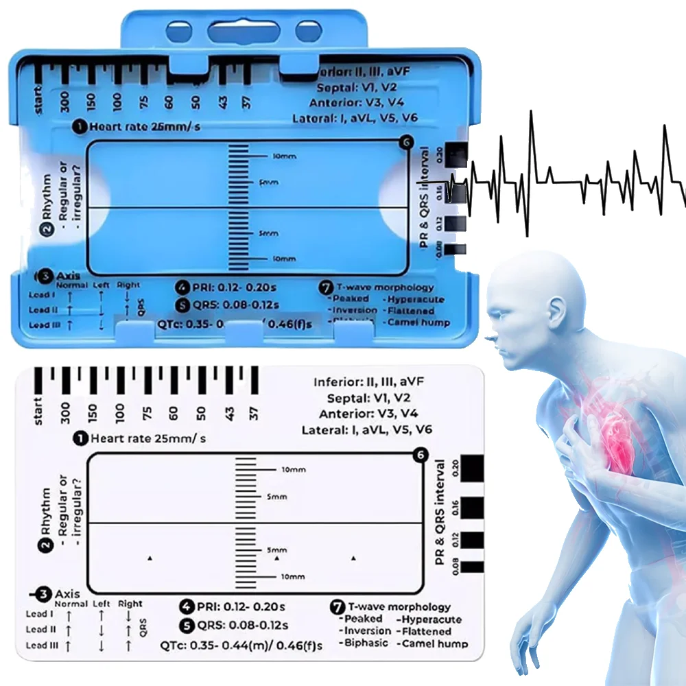 Ecg 7-step Ruler Ecg/ekg 7-step Ruler Card Portable Pocket Ecg Ekg Caliper With Protective Sheath A 7 Step Plan Evaluation Tool