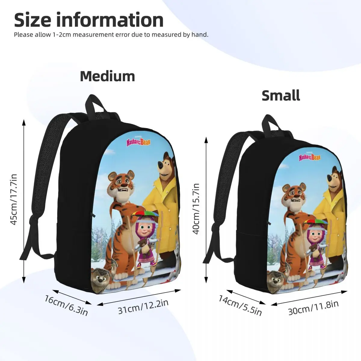 Primavera dos desenhos animados bonito m-asha e urso para adolescentes estudante escola bookbag lona mochila primária high college com bolso