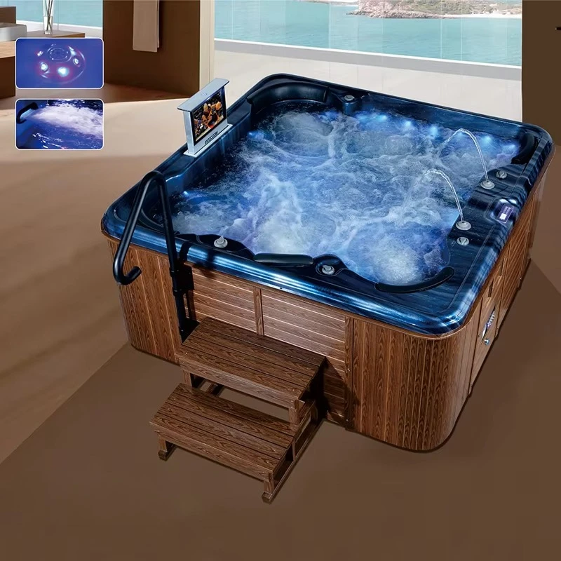 &c Spa with Overflow Acrylic Fiberglass Bathtub Square Hot Tub for Hotel Use Capacity Whirlpool Feature