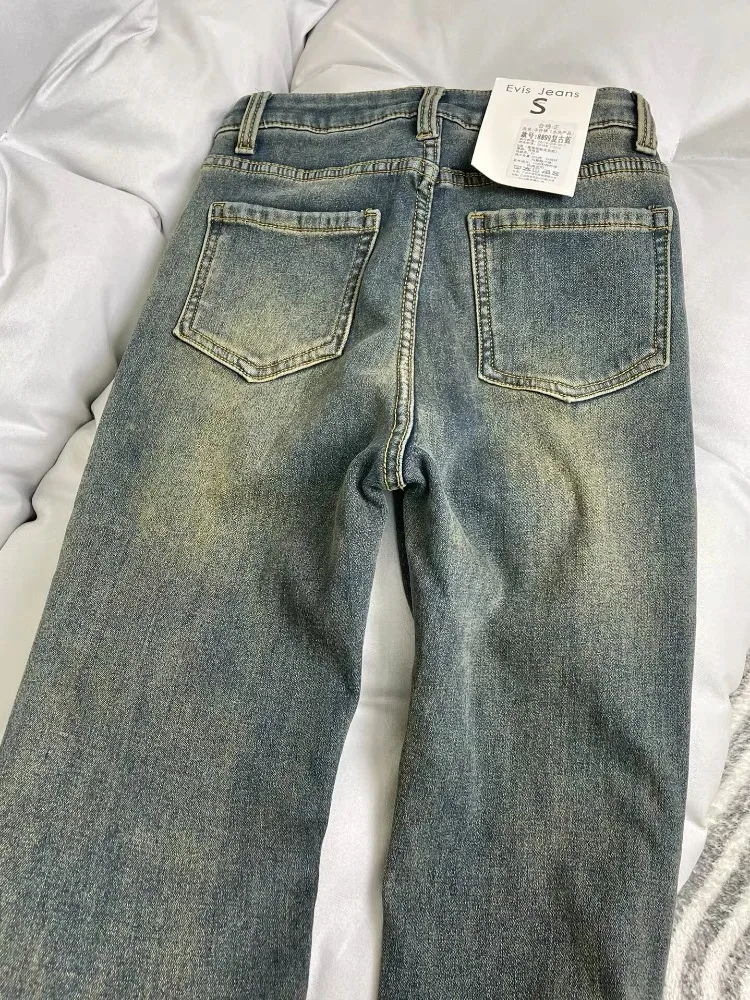 Vaqueros vaqueros acampanados Retro para mujer, pantalones largos adelgazantes con estilo americano a la moda para primavera y verano, pierna ancha de cintura alta con cuerpo de pera