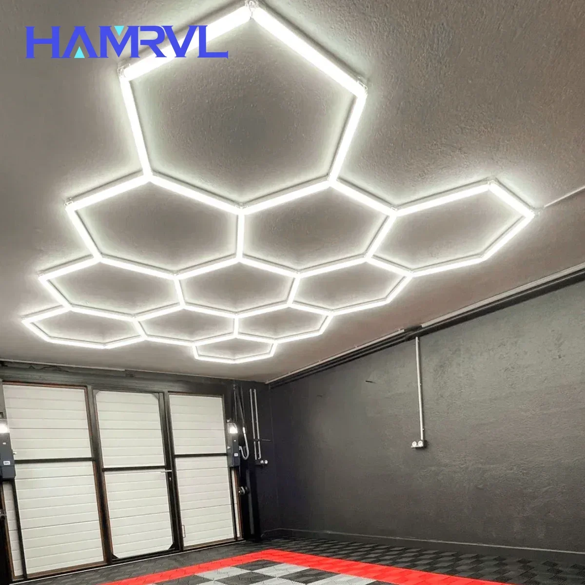 Warm/Natrul Hexagonal Lamp BarberShop Garage Ceiling LED Light 3000k 4000k Customized Auto Repair Detail Lighting Workshop Gym