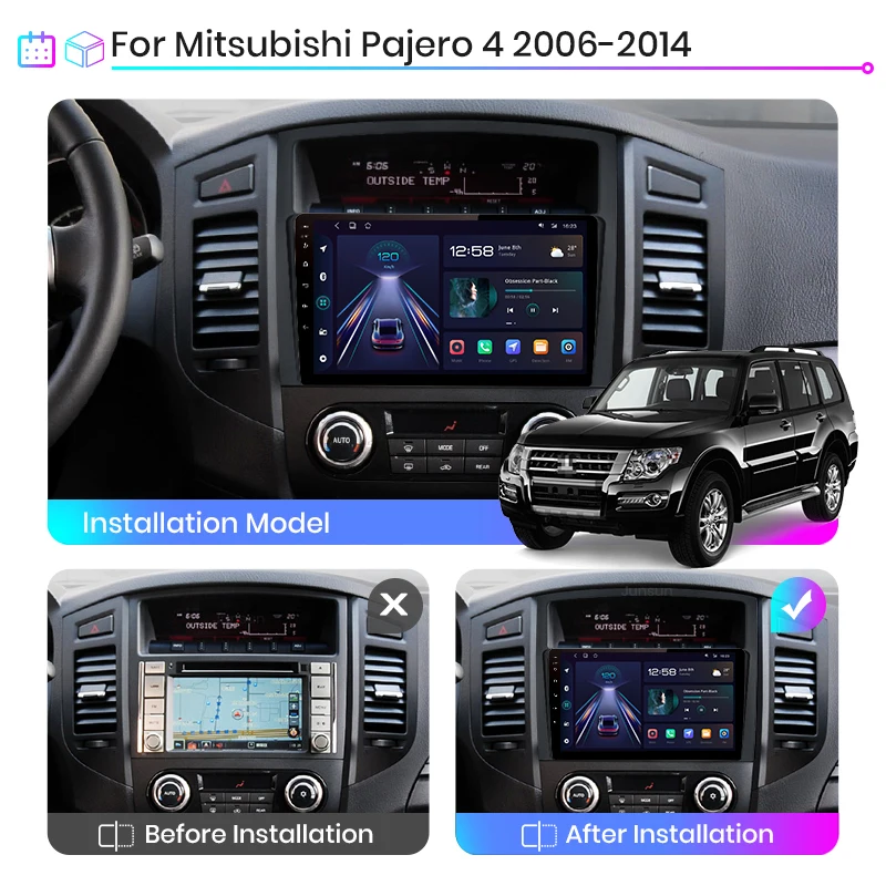 Junsun V1 AI Voice Wireless CarPlay Android Auto Radio for Mitsubishi PAJERO 4 2006 - 2014 4G Car Multimedia GPS 2din autoradio