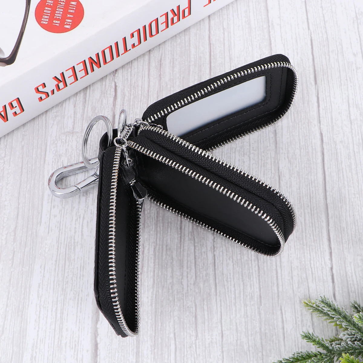 

Cowhide Car Key Pouch Grain Zipper Keys Storage Bag Double Zipper Pockets Hanging Waist Pendant Key Case Holder for Men