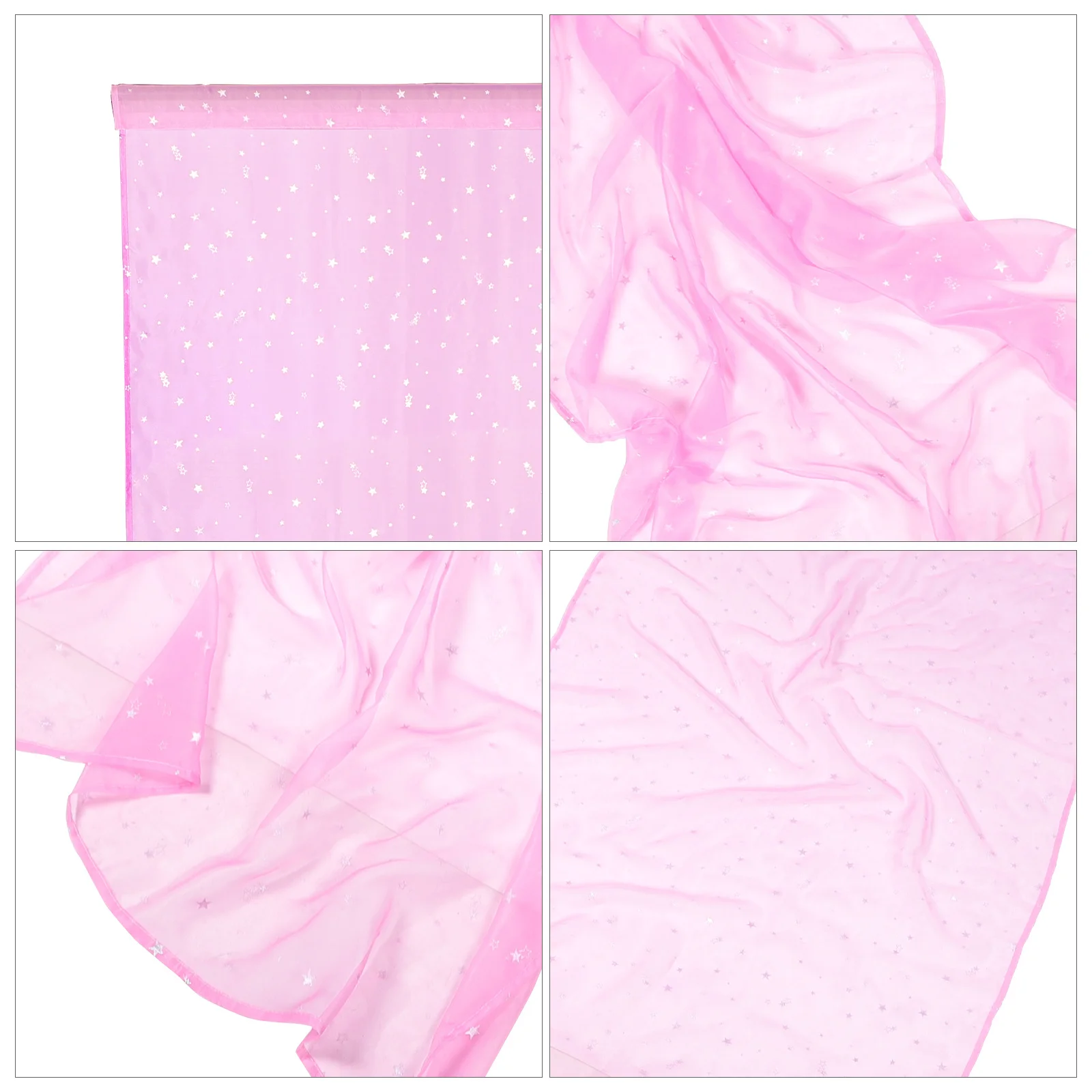 

Sheer Curtains Silver Star Foil Romantic Window Treatment Pink 100x270cm Bedroom Room Window Screening Star Curtains
