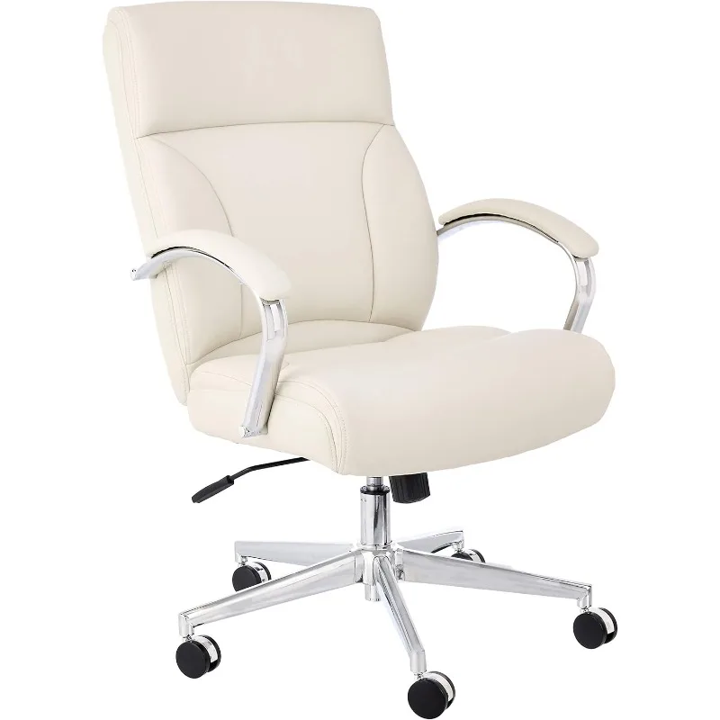 

Executive Desk Chair, 275lb Capacity, Oversized Cushion, Ivory Bonded Leather, 29.13"D x 25.2"W x 43.11"H