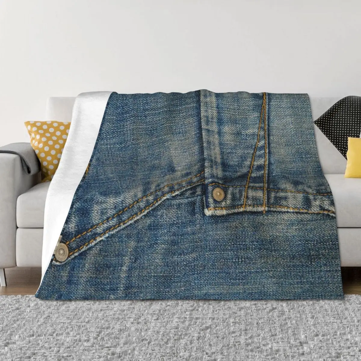 

Two line pocket I love bluejeans denim Throw Blanket Bed Plush Hairy heavy to sleep Blankets