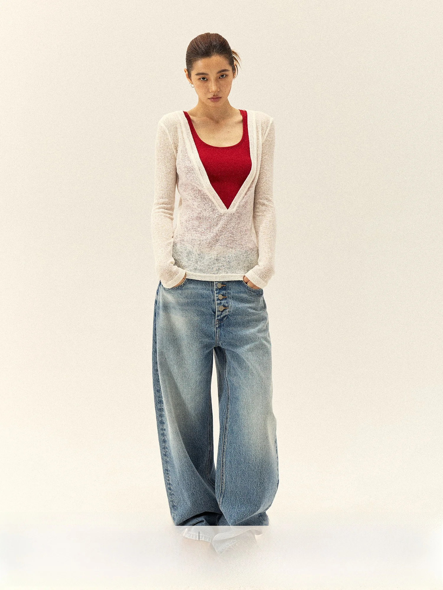 

Gowirel Early Autumn Comfortable Versatile Linen-Feel Long Sve T-irt Texture V-Ne oulder-Appropriate Breathable C...