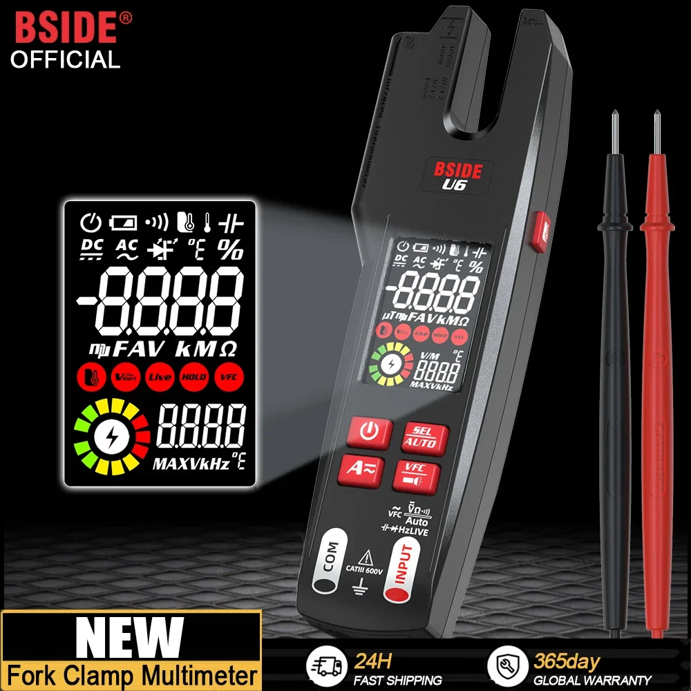 

BSIDE Digital Clamp Meter Fork DC/AC 600A Professional Ammeter Pliers T-RMS Current OpenJaw Electrical Tester Auto Multimeter