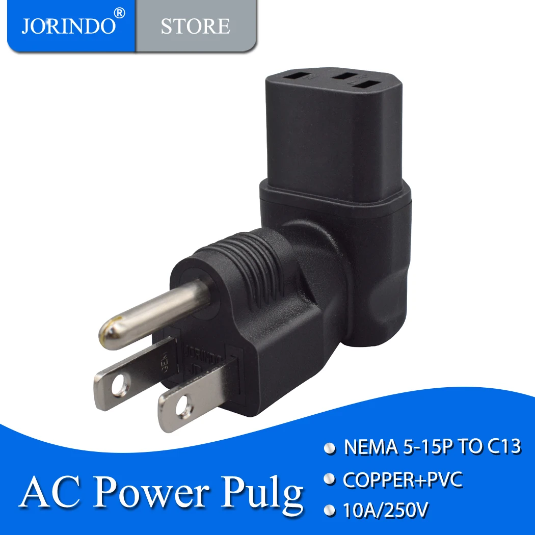 JORINDO,Nema 5-15P TO C13 Right Angle design Power conversion plug,American standard 3 pin plug to C13 Power Adapter