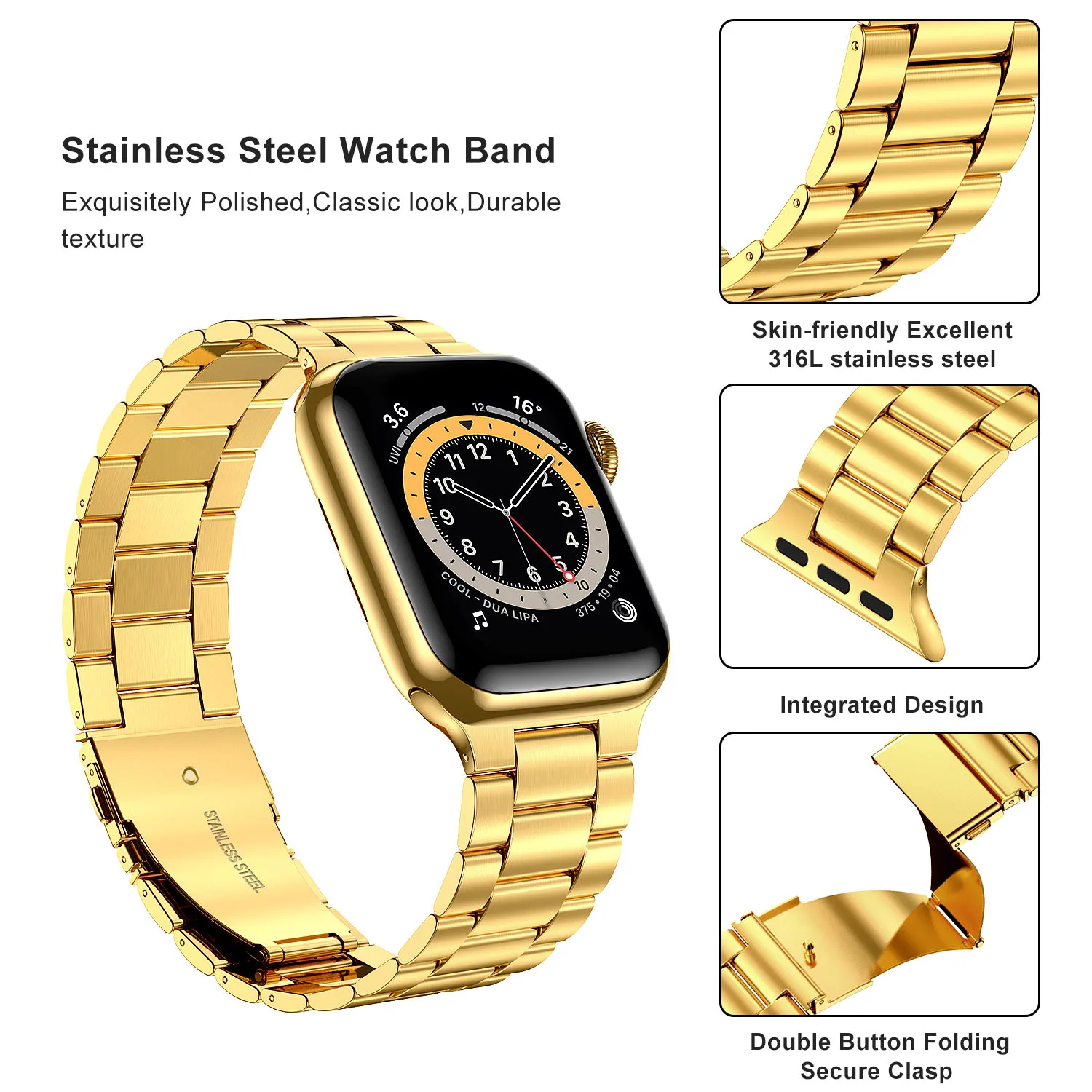 Gold Stainless Steel Strap For Apple Watch Ultra Band 49mm SmartWatch Bracelet IWatch 7 6 5 4 3 SE 8 45mm for Apple Ultra 2 Band