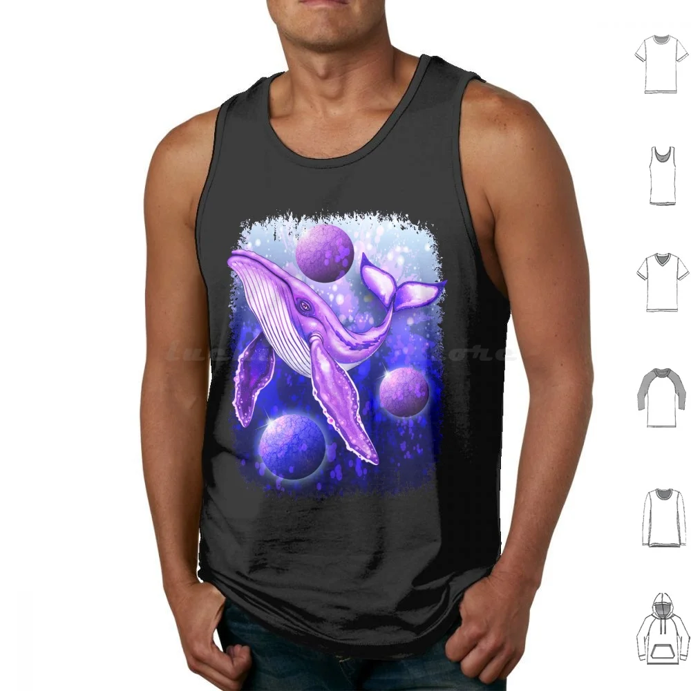 

Cyber Whale On Ultra Violet Deep Space Ocean. Tank Tops Print Cotton Whale Surreal Humpback Whale Cosmic Space Universe
