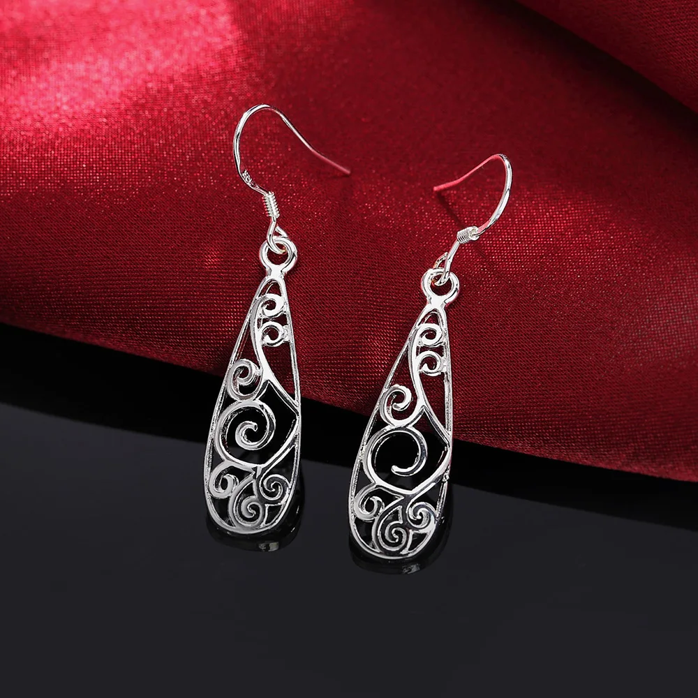 

Hot sale 925 Sterling Silver Carved drop shape Earrings fashion fine Jewelry Christmas Gifts party vintage long earrings