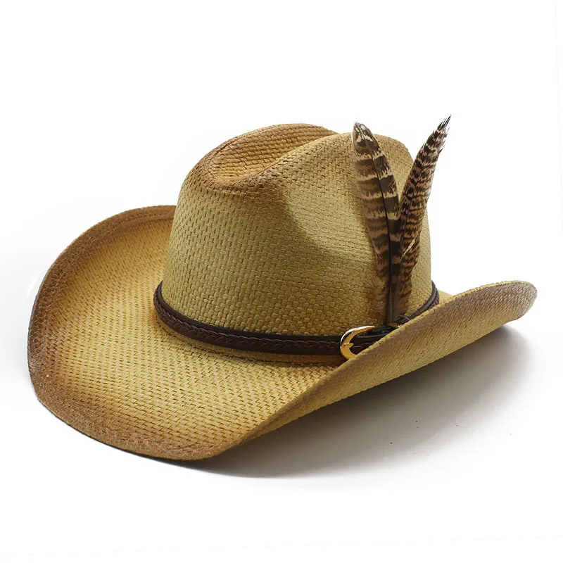 

Hot Sale Three-point Straw Hand-knitted Men's Straw Hat Female Western Cowboy Hat Seaside Vacation Sunshade Knight's Cap