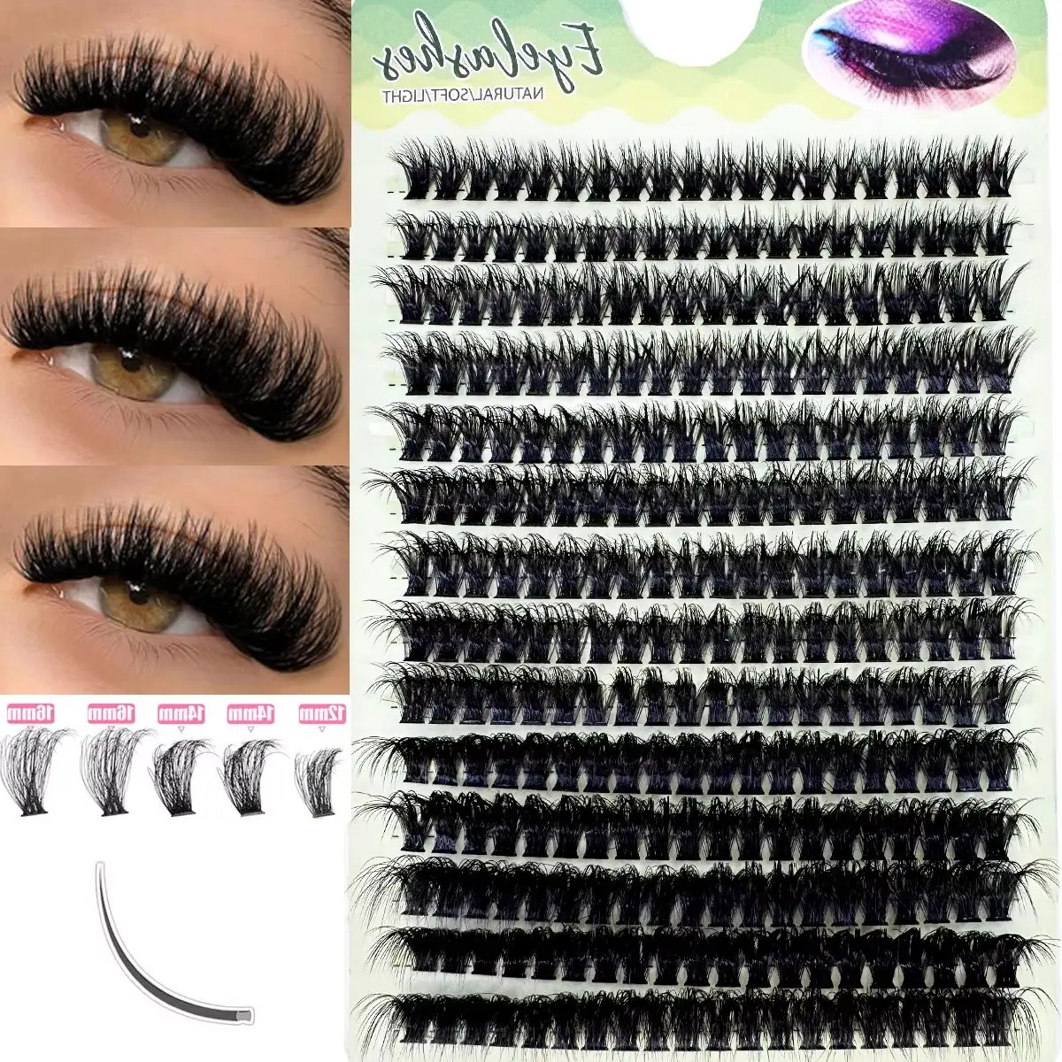 Neue 14 Reihen 5D Fluffy Cluster Wimpern 70D/80D Dicke Wimpern D Curl 10-18mm Mix Einzelne Wimpern DIY Wimpernverlängerungen