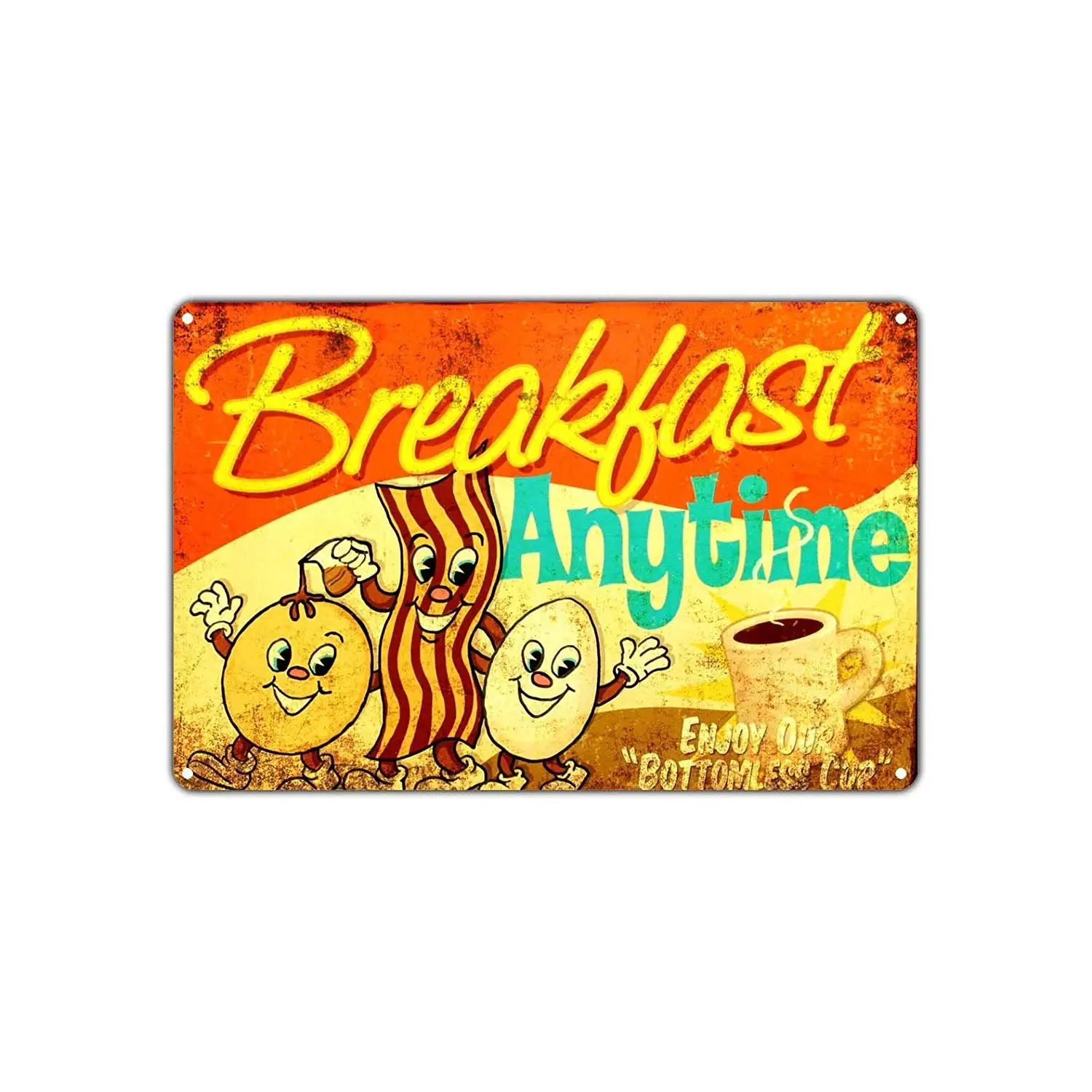 Fsdva Breakfast Anytime Enjoy Our Bottomless Cup 8x12 Vintage Tin Sign Wall Decor