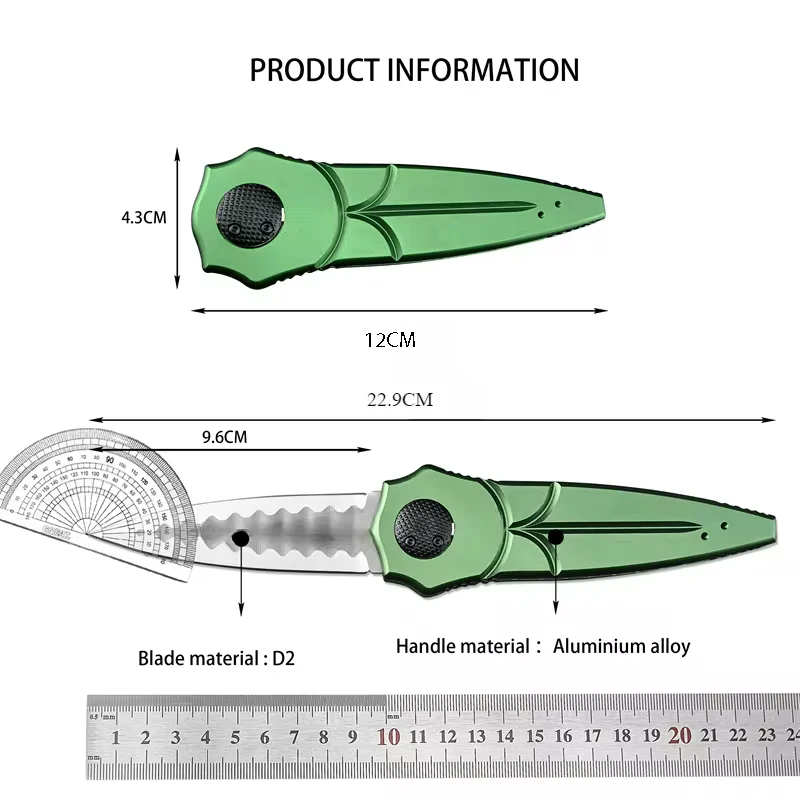 Hand Tools Mechanism Pocket Folding Knife D2 Blade Aviation Black/Green Aluminum Alloy 6061 Handle Outdoor Tacticals EDC Cutting