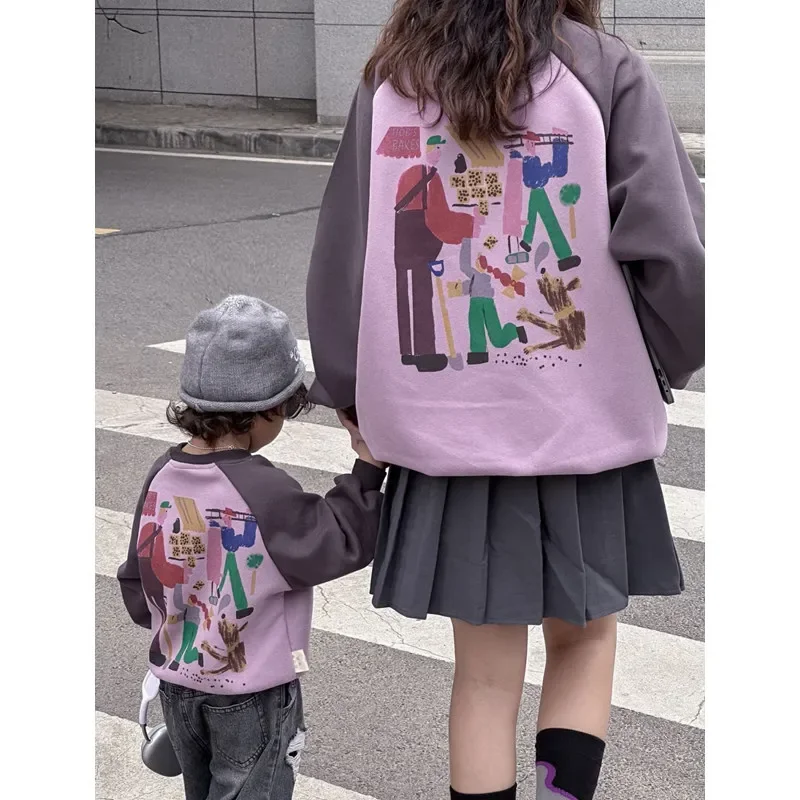 2024 Long Sleeve Tops Mom and Son Daughter Matching Tee Shirt Women Sweatshirts for The Whole Family Dad Children Clothes Spring