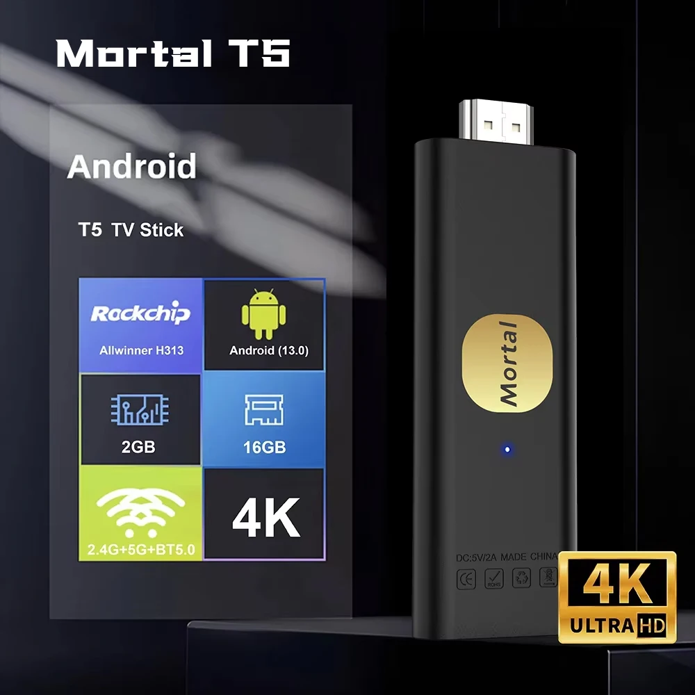 HOT T5 Android Smart TV Stick Support 4K 2GB16GB CPU Allwinner H313 Quad Core Cortex A53 Dual 2.4G5G WiFi design Stereo TV Stick