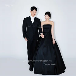 Giyu Simple A Line Black Evening Dresses Korea Photoshoot Strapless Floor Length Wedding Gowns Corset Back Corset Back 2024