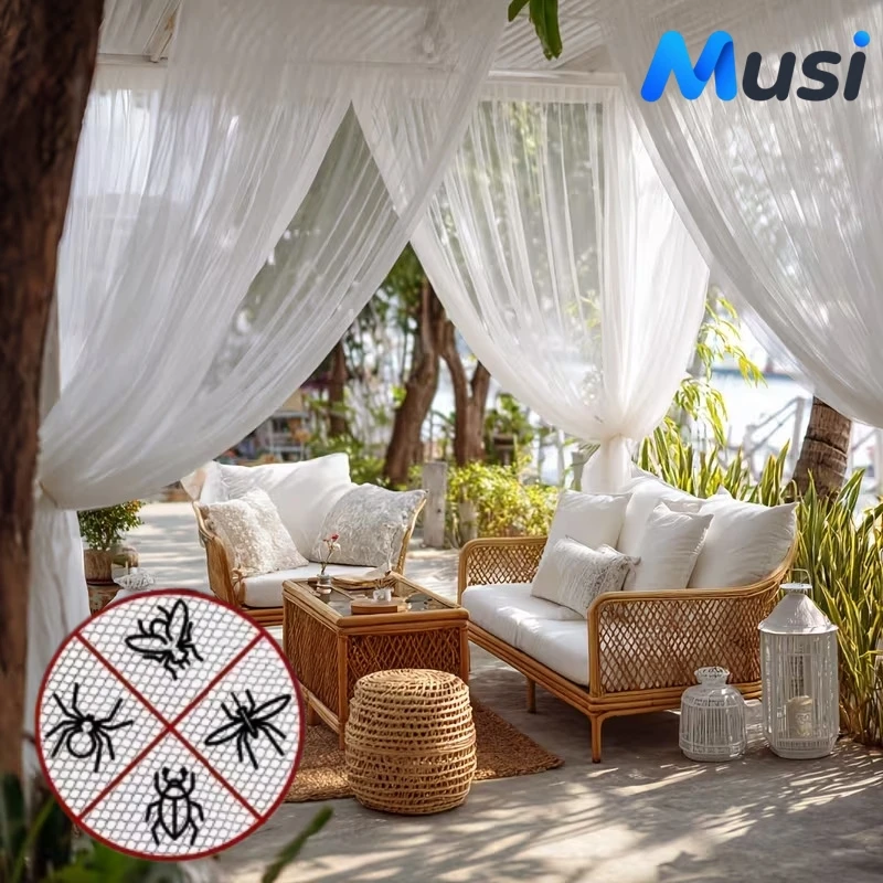 

Outdoor Mesh Curtain Mosquito Netting Rod Pocket Sheer Drape for Patio Balcony Garden Terrace Pergola Gazebo Sunroom Villa